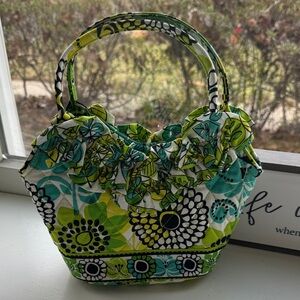 Vera Bradley Floral Ruffle Top Tote in Green and Teal